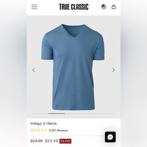 NNW- Indigo Blue True Classic V-Neck XL Tee Shirt